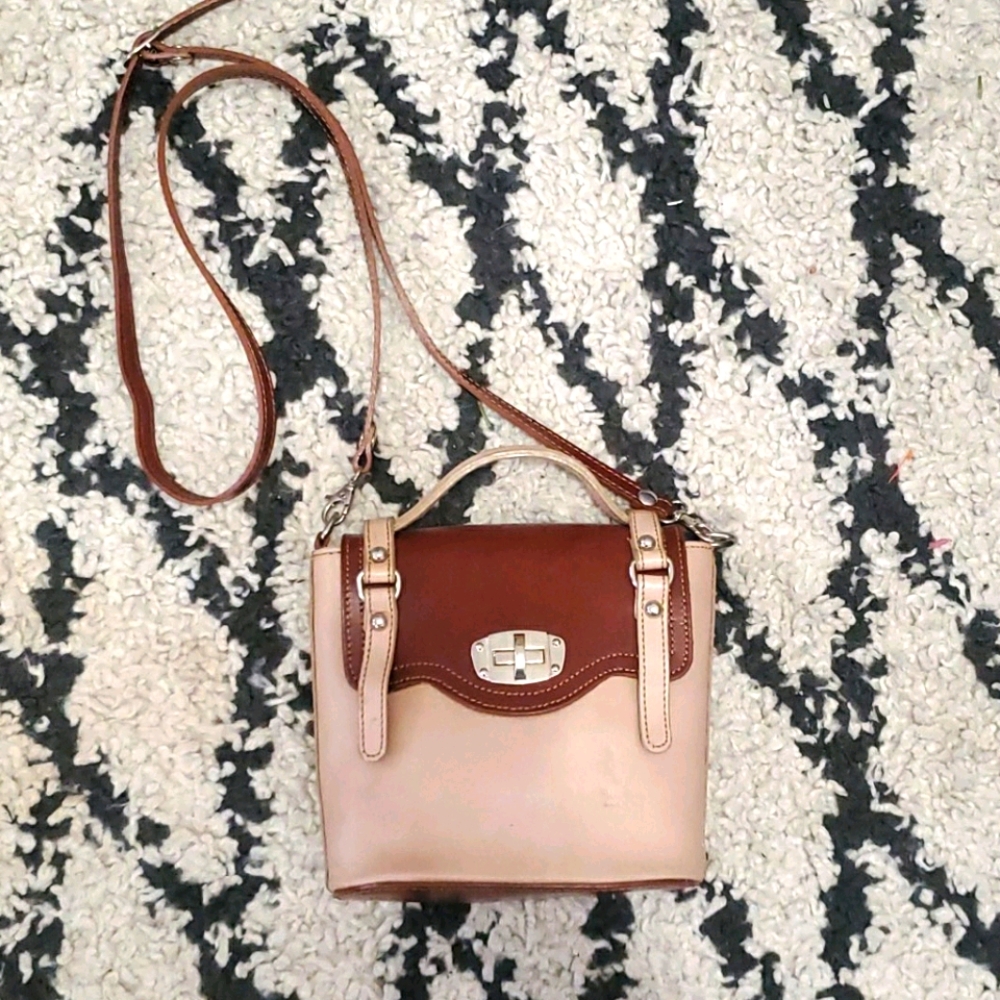 Vera Pelle Beige and Brown Leather Bag